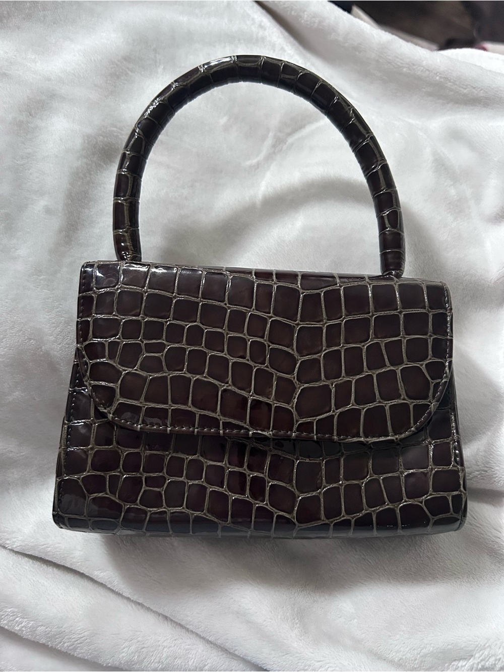 L’INTERVALLE DARK GREEN CROC MINI TOP HANDLE BAG WITH REMOVABLE SILVER STRAP